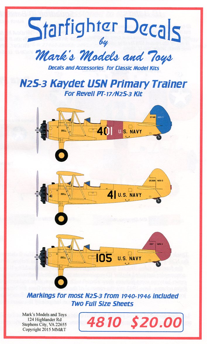 Starfighter Decals SFD48010 1:48 N2S Kaydets Two sheets