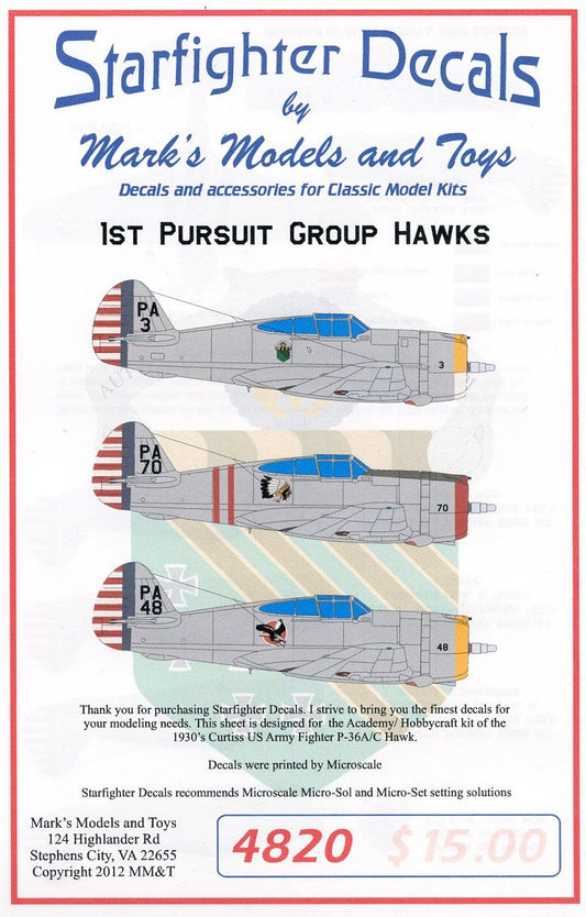 Starfighter Decals SFD48020 1:48 1st Pursuit Group Curtiss P-36s