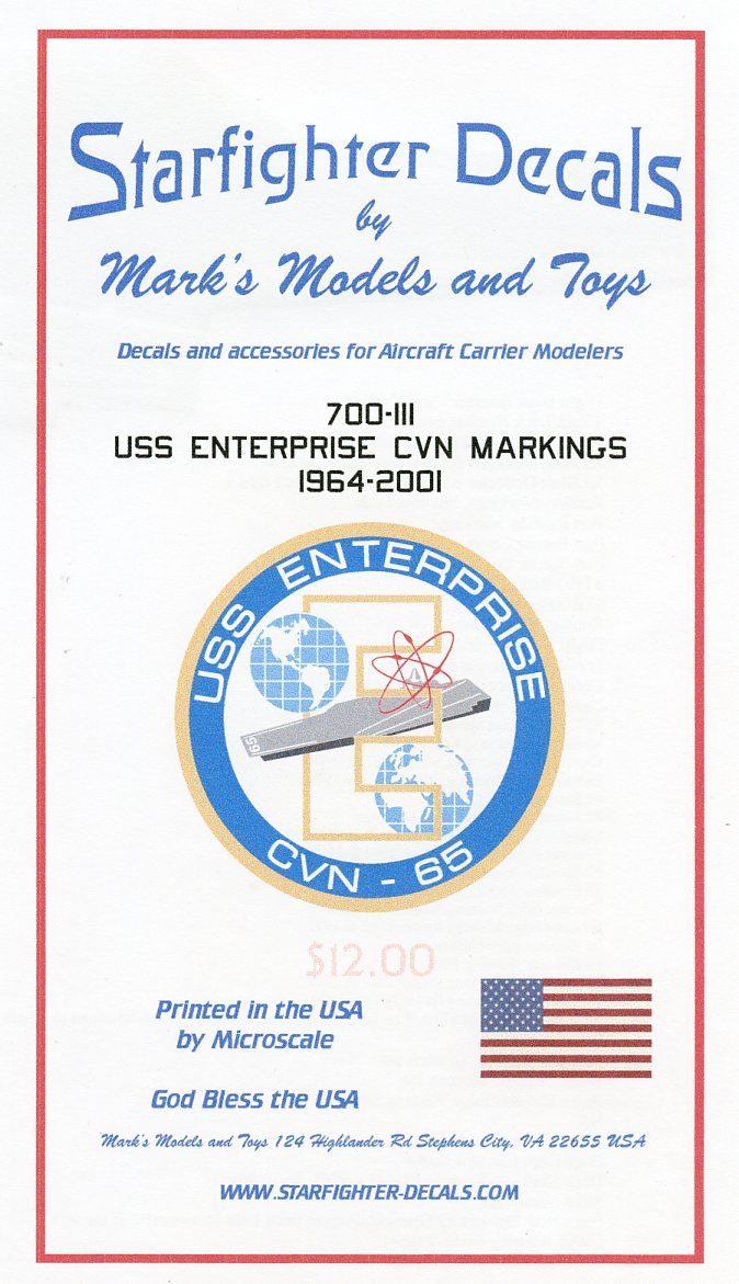 Starfighter Decals SFD700111 1:700 CVN CVAN 65 USS Enterprise Ship Markings
