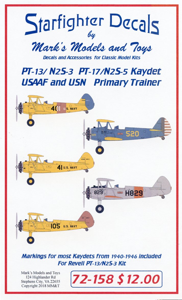 Starfighter Decals SFD72158 1:72 Boeing PT-13/N2S-3 Stearman PT-17/N2S-5 Kaydet