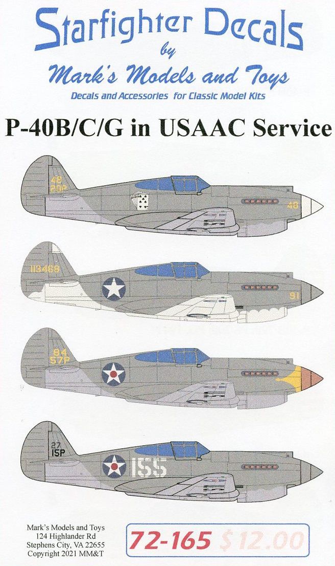 Starfighter SFD72165 Curtiss P-40B/C/G USAAF Service 1:72