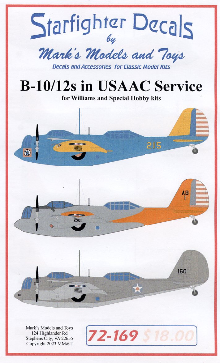 Starfighter Decals SFD72169 1:72 USAAC B-10 & B-12