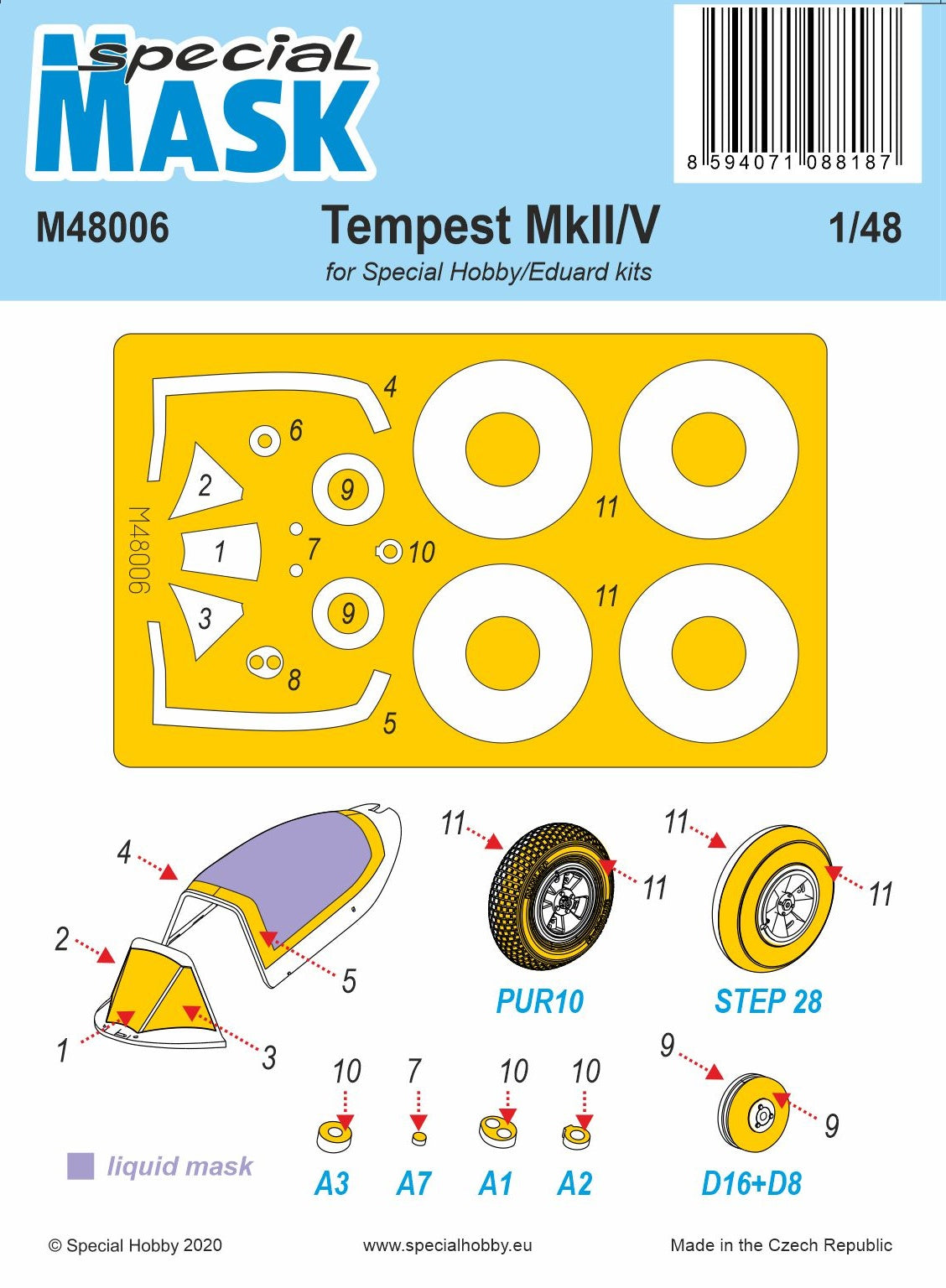 Special Hobby SHM48006 Hawker Tempest Mk.II/V Canopy/Wheels Mask 1:48