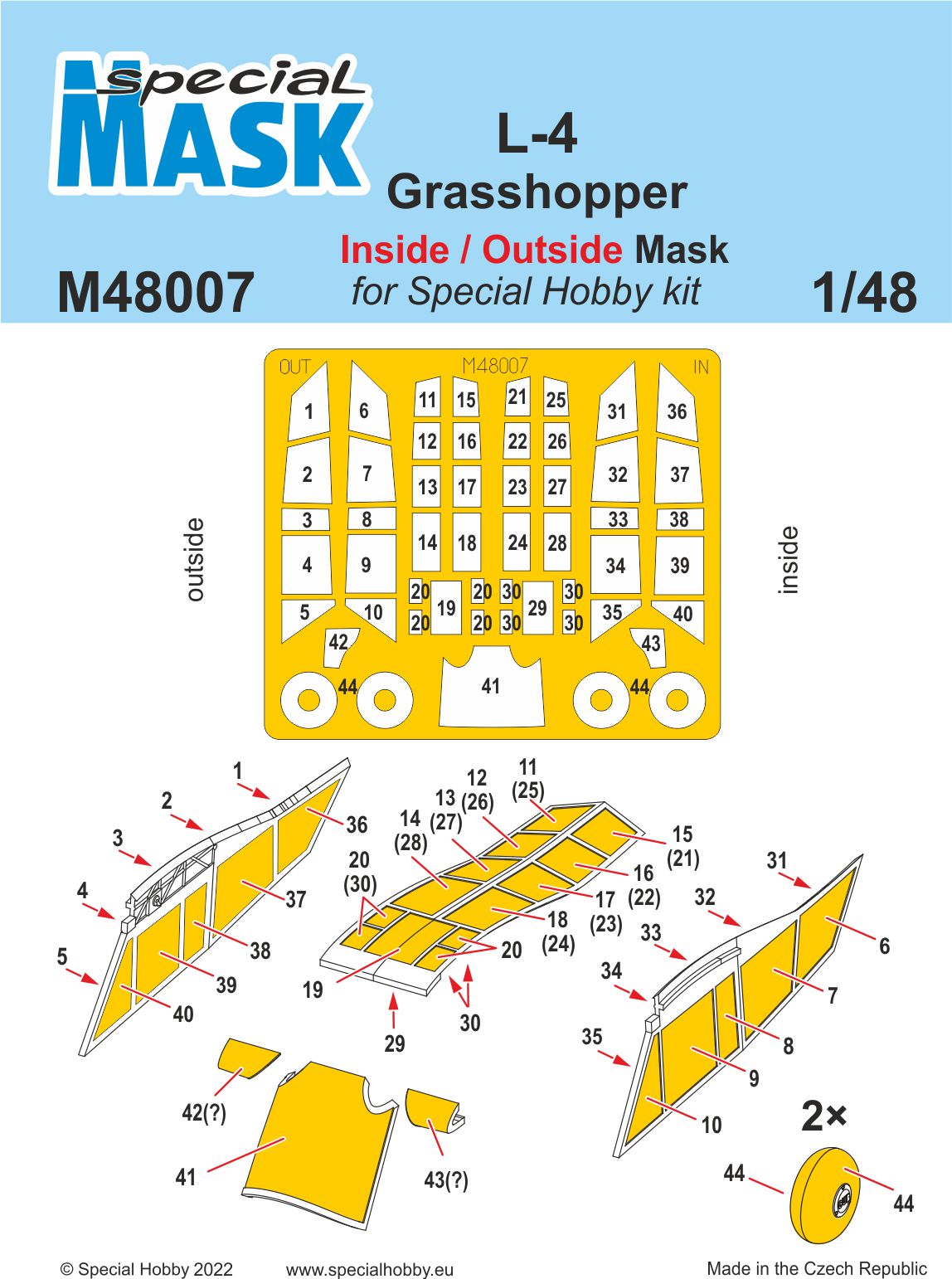 Special Hobby SHM48007 1:48 Piper L-4 Grasshopper Inside/Outside MASK