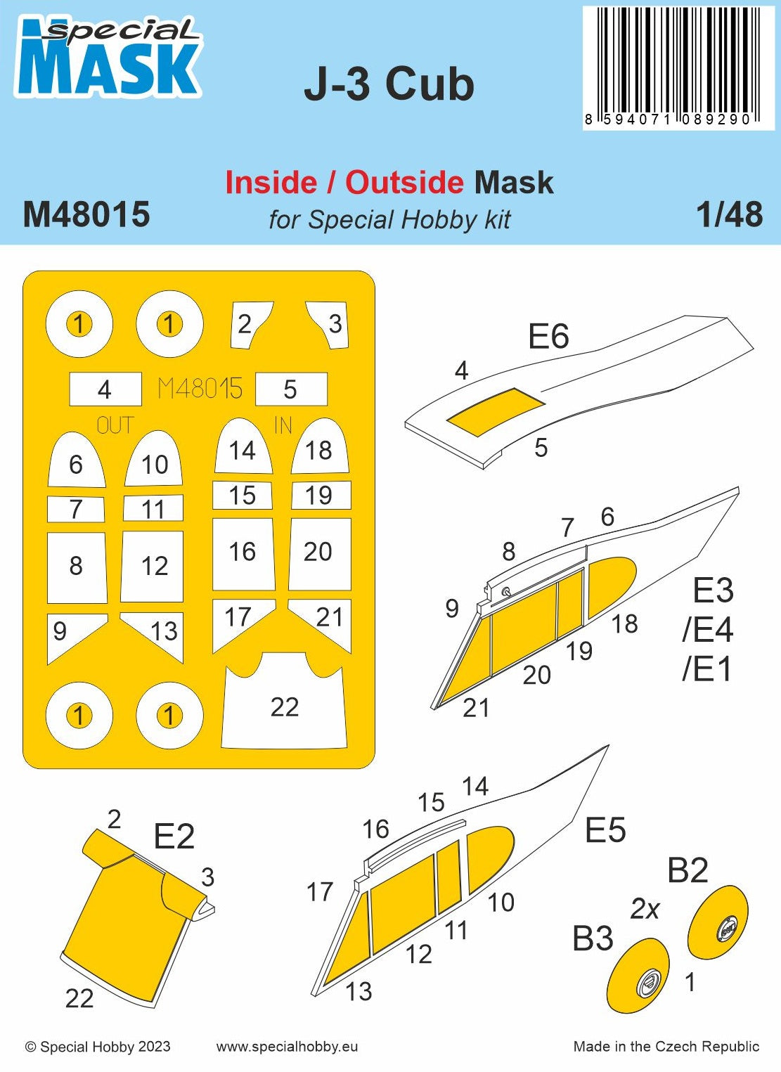 Special Hobby SHM48015 Piper J-3 Cub Canopy & Wheels Mask 1:48