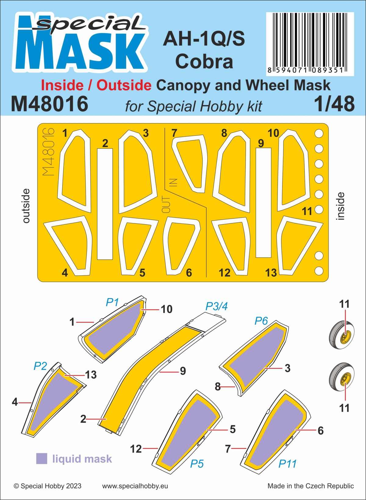 Special Hobby SHM48016 Bell AH-1Q/S Cobra Paint Mask 1:48