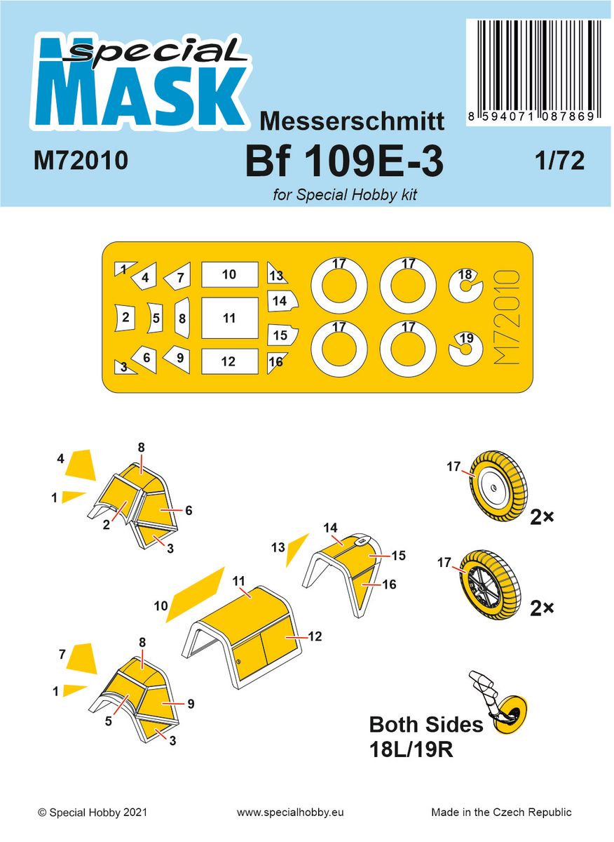 Special Hobby SHM72010 Messerschmitt Bf-109E-1/3 Mask 1:72