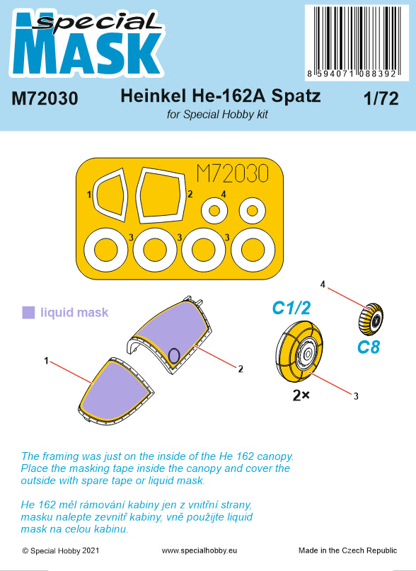 Special Hobby SHM72030 1:72 Heinkel He-162A Spatz wheels & canopy mask
