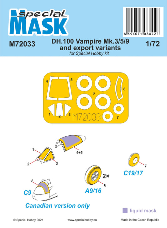 Special Hobby SHM72033 Vampire Mk.3/5/9 Export Mask 1:72