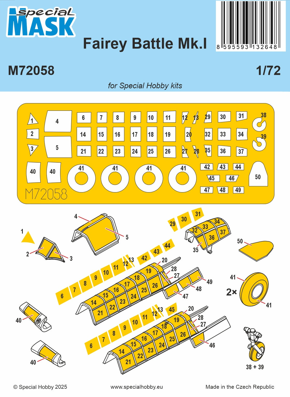 Special Hobby SHM72058 1:72 Fairey Battle Mk.I canopy frame paint mask