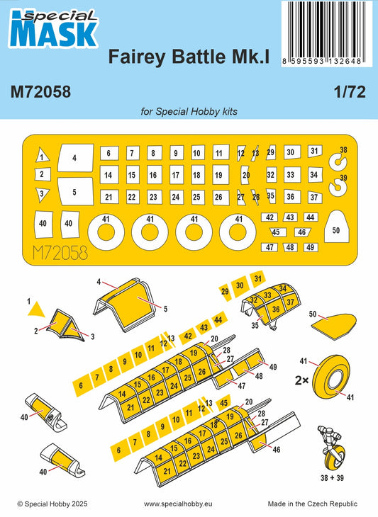 Special Hobby SHM72058 1:72 Fairey Battle Mk.I canopy frame paint mask