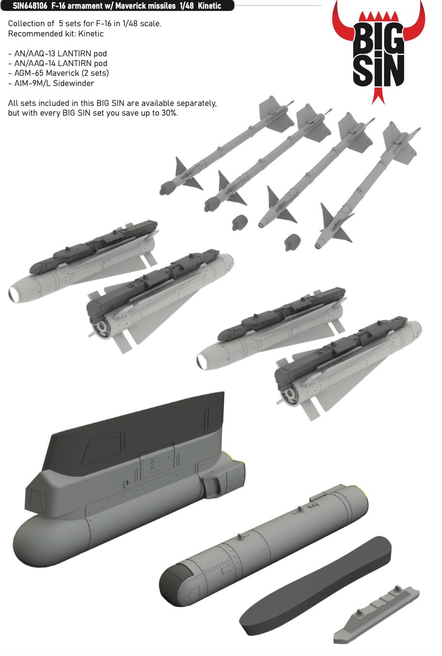 Eduard Brassin SIN648106 1:48 F-16 armament with Maverick missiles