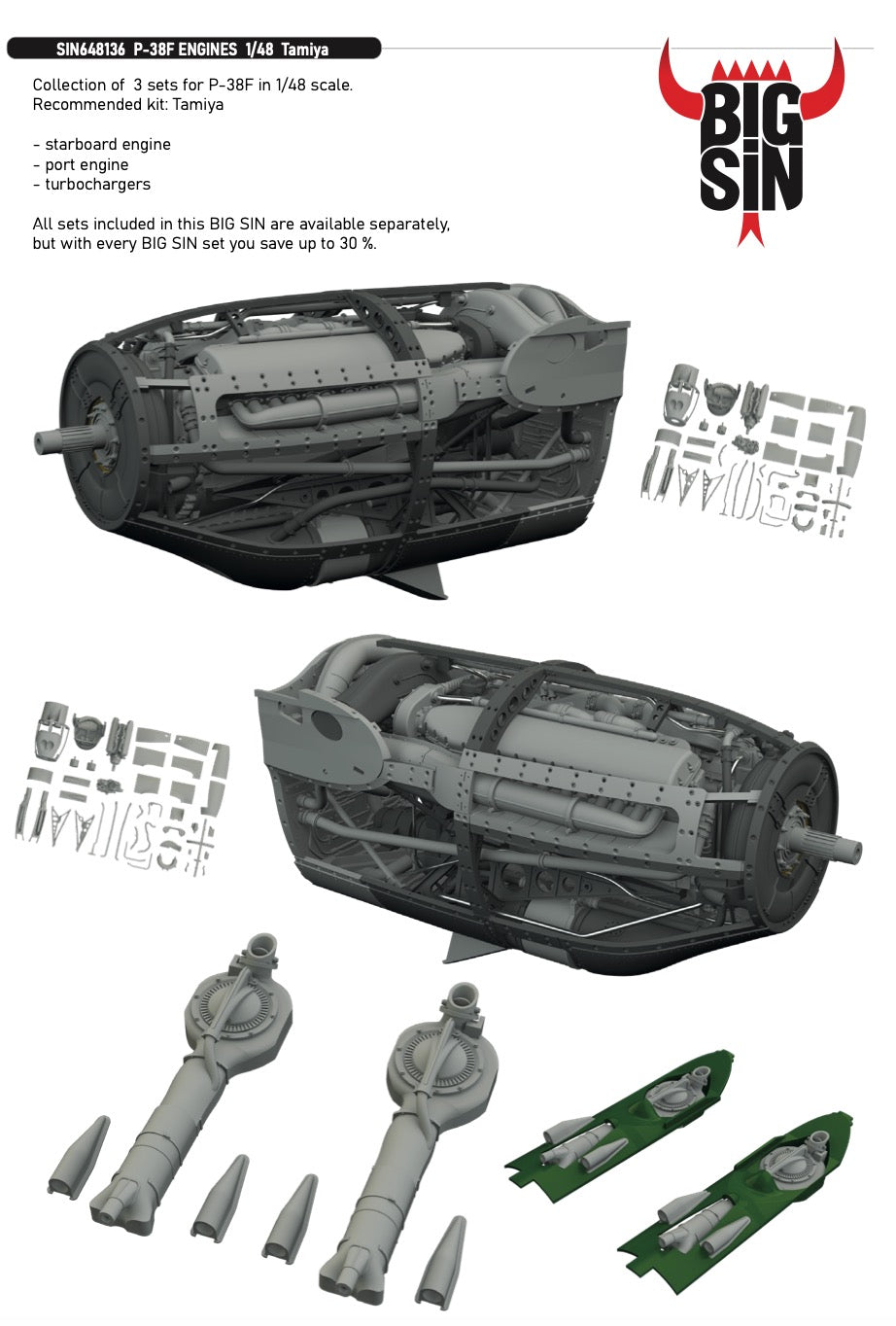 Eduard Brassin SIN648136 Lockheed P-38F Lightning ENGINES 1:48