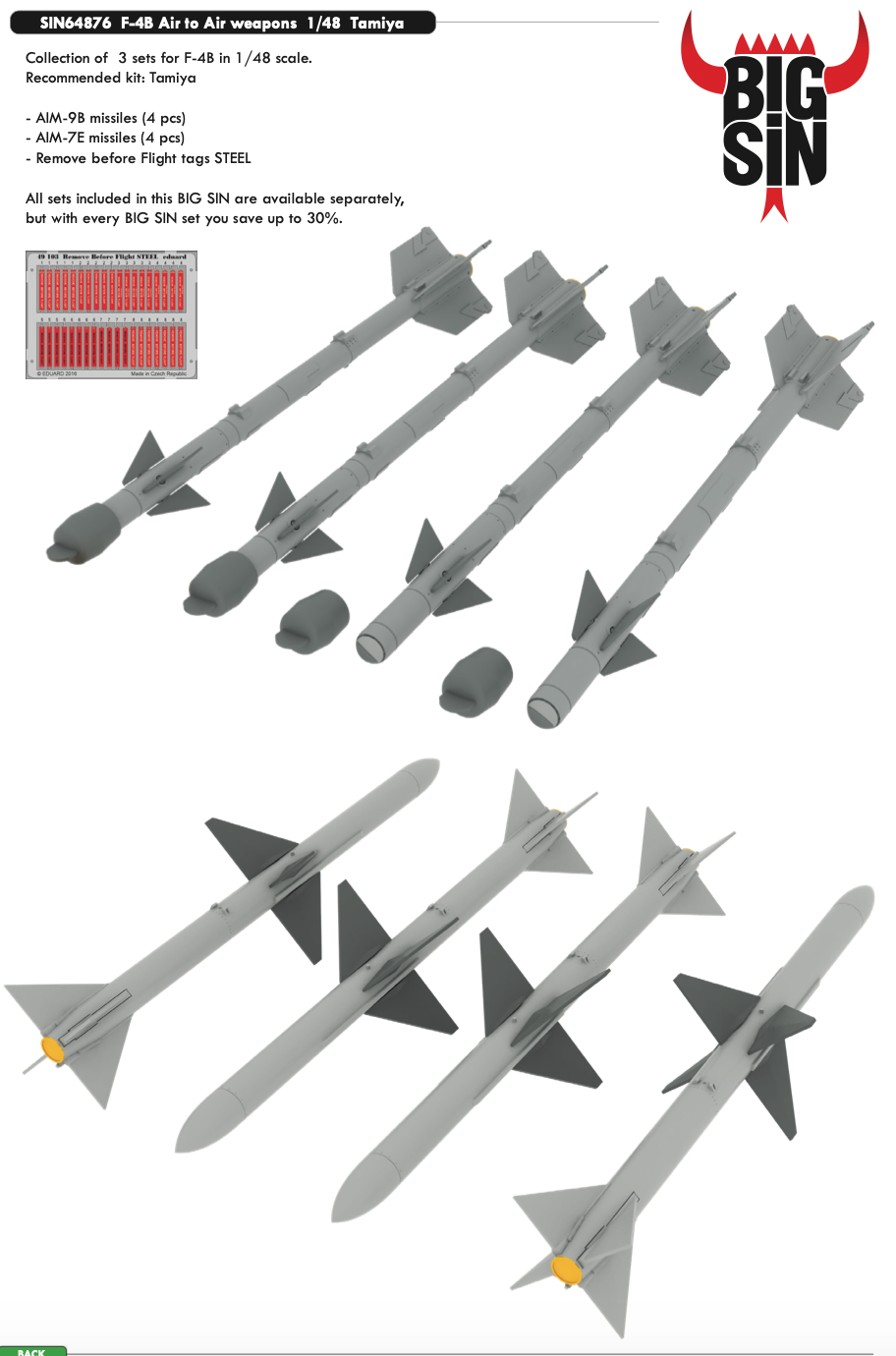 Eduard Brassin SIN64876 1:48 McDonnell F-4B Phantom Air to Air weapons
