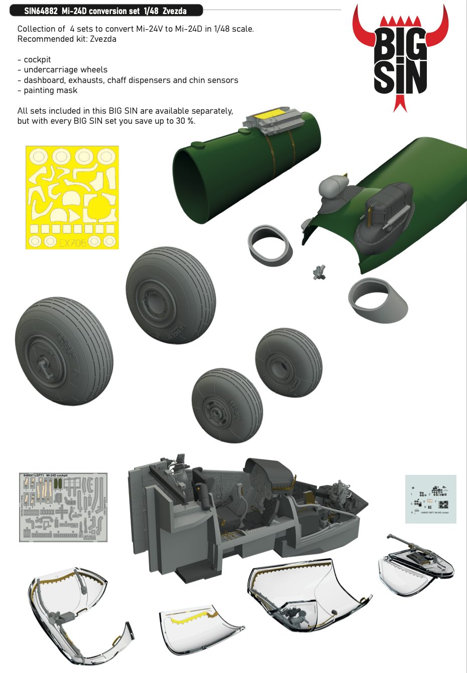 Eduard Brassin SIN64882 1:48 Mil Mi-24D Hind conversion set from Mi-24V
