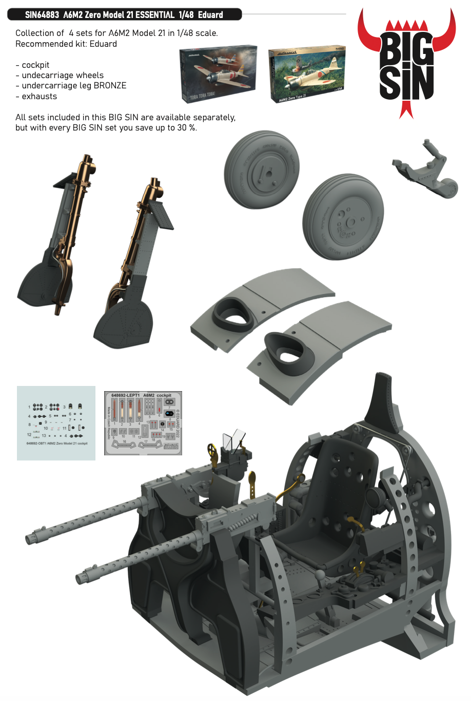 Eduard Brassin SIN64883 1:48 Mitsubishi A6M2 Zero Model 21 ESSENTIAL