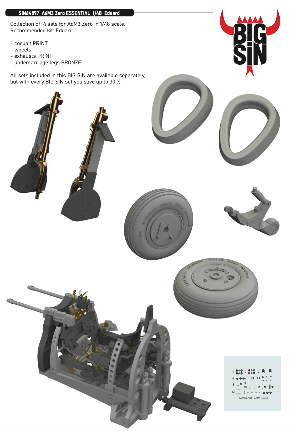 Eduard Brassin SIN64897 1:48 Mitsubishi A6M3 Zero ESSENTIAL