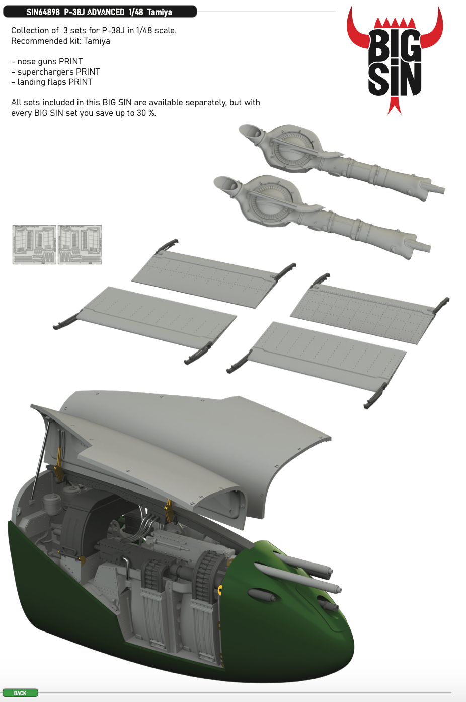 Eduard Brassin SIN64898 1:48 Lockheed P-38J Lightning ADVANCED