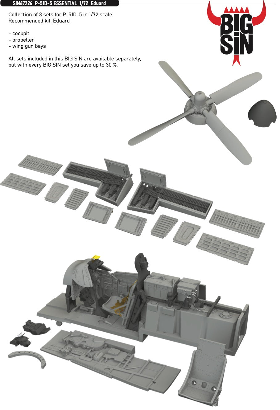 Eduard Brassin SIN67226 North-American P-51D-5 Mustang ESSENTIAL 1:72