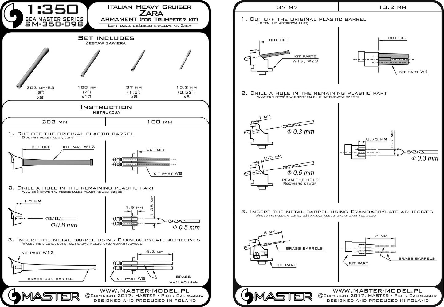 Master SM350-098 1:350 Zara Italian Heavy Cruiser armament