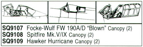 Squadron Canopies SQS9109 1:72 Hawker Hurricane Mk.I/Mk.IIB/Mk.IIC x 2