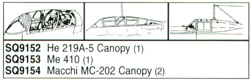 Squadron Canopies SQS9152 1:72 Heinkel He-219A-5 canopy x 1