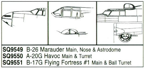 Squadron Canopies SQS9550 1:48 Douglas A-20G Havoc canopy and Turret