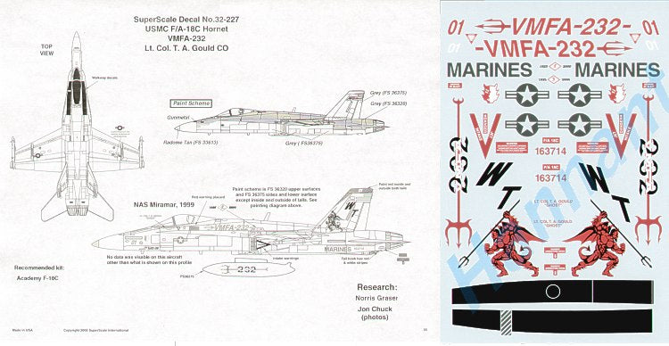Microscale SS32227 1:32 McDonnell-Douglas F/A-18C Hornet USMC VMFA-232