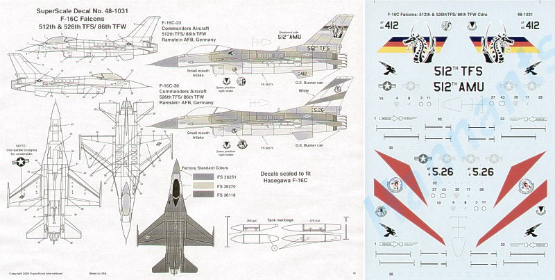 Microscale SS481031 1:48 Lockheed-Martin F-16C -30 86TFW Ramstein Air Force Base