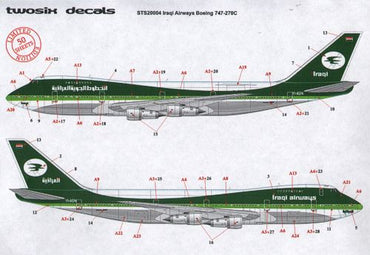 26 Decals STS20004 1:200 Boeing 747-270C IRAQI Airways YI-AGN/O/P