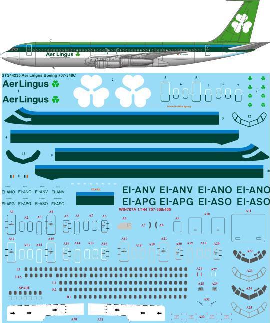 26 Decals STS44235 1:144 Aer Lingus 1970s livery Boeing 707-348C