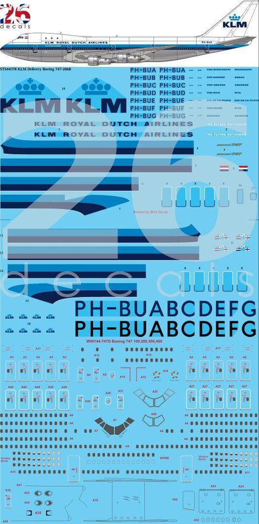 26 Decals STS44378 1:144 Boeing 747-206 KLM Delivery Boeing 747-206