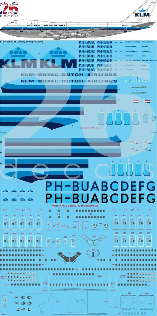 26 Decals STS44378 1:144 Boeing 747-206 KLM Delivery Boeing 747-206