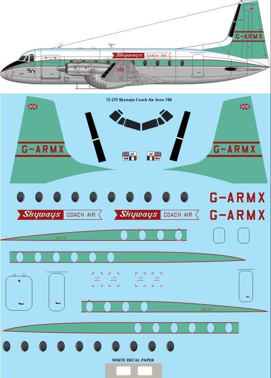 26 Decals TS72275 1:72 Skyways Coach Air G-ARMX Avro 748 laser decal