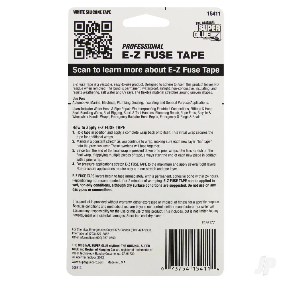 Super Glue E-Z Fuse Tape White (1in x 10ft) 15411
