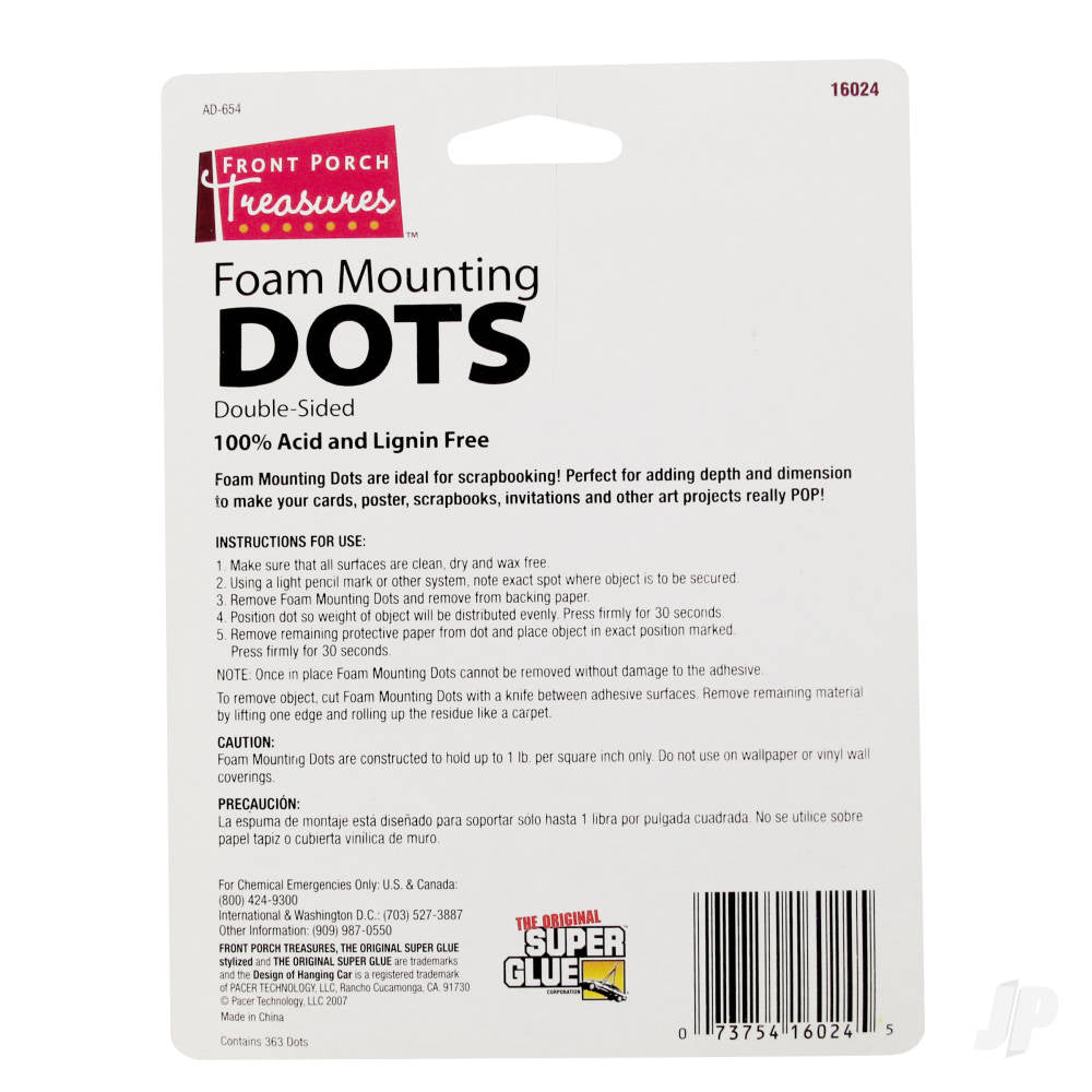 Super Glue Foam Mounting Dots, Double-Sided, .25in Diameter (363 Dots) 16024