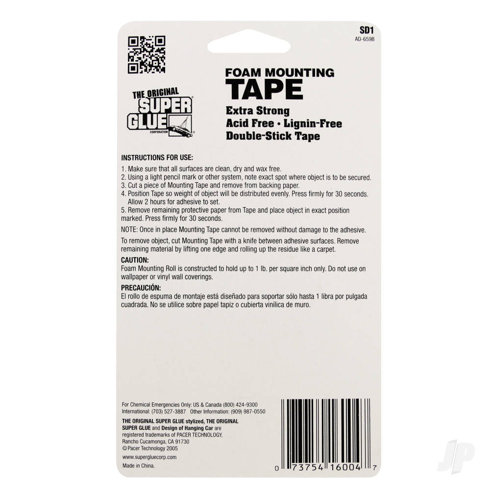 Super Glue Foam Mounting Tape, Double-Sided (5/8in x 36in) SD1