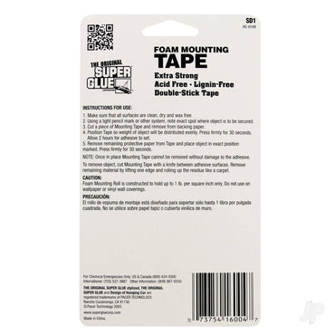 Super Glue Foam Mounting Tape, Double-Sided (5/8in x 36in) SD1