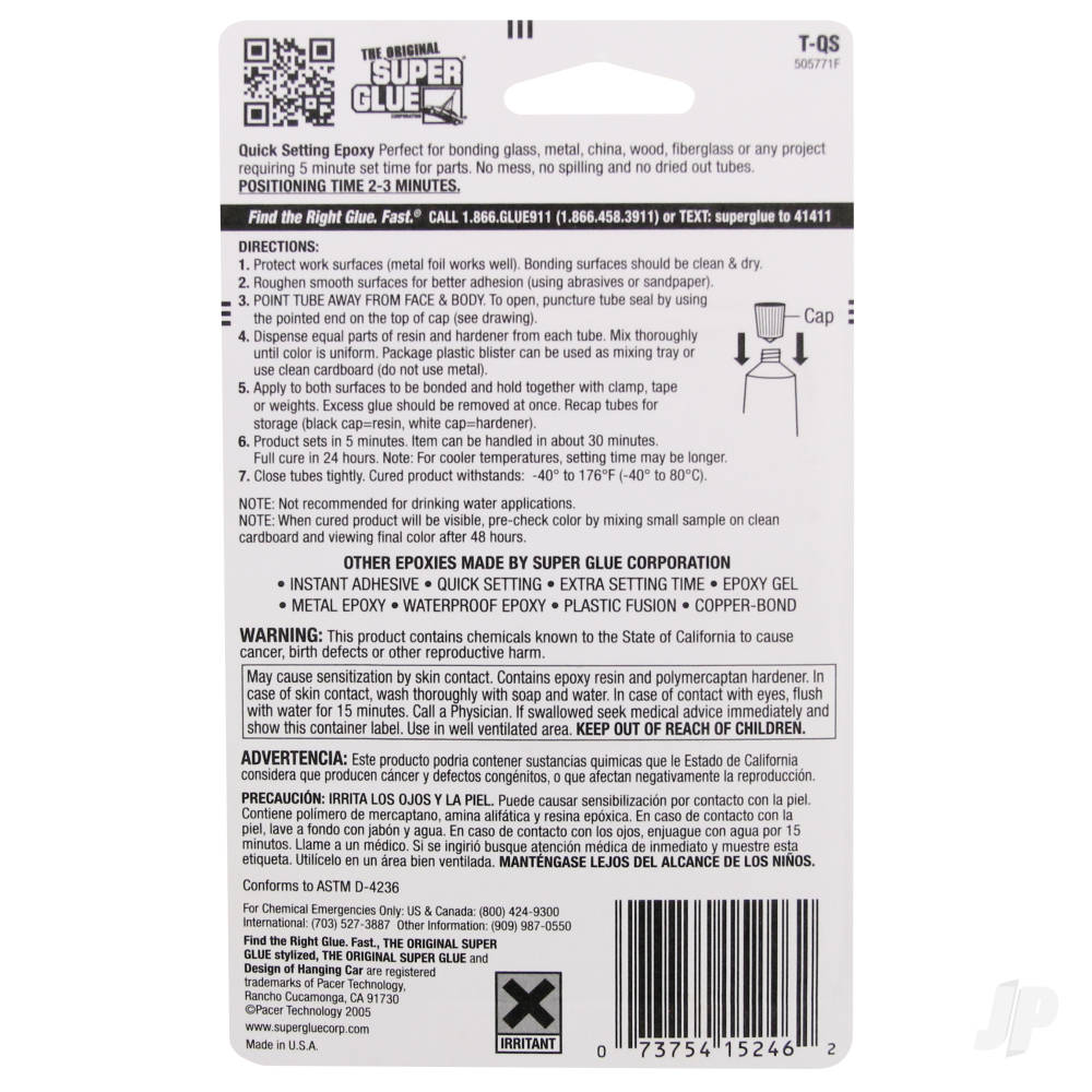 Super Glue 5 Minute Quick Setting Epoxy (1fl oz, 29.6ml) T-QS