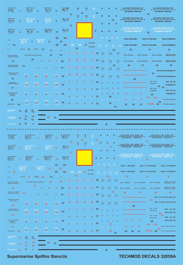 Techmod TM32059 Supermarine Spitfire Stencils Mk.II to Mk.XVI 1:32