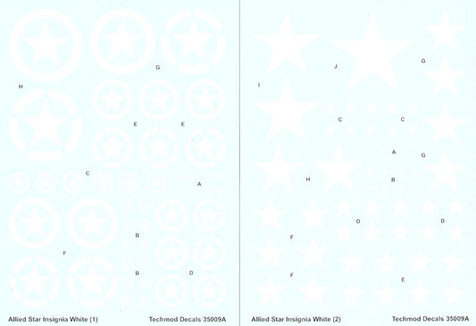 Techmod TM35009 Allied White ID Stars 3 Styles 9 Sizes 1:35