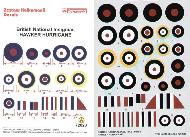Techmod TM72023 RAF Hurricane National Insignia 1940-42 1:72