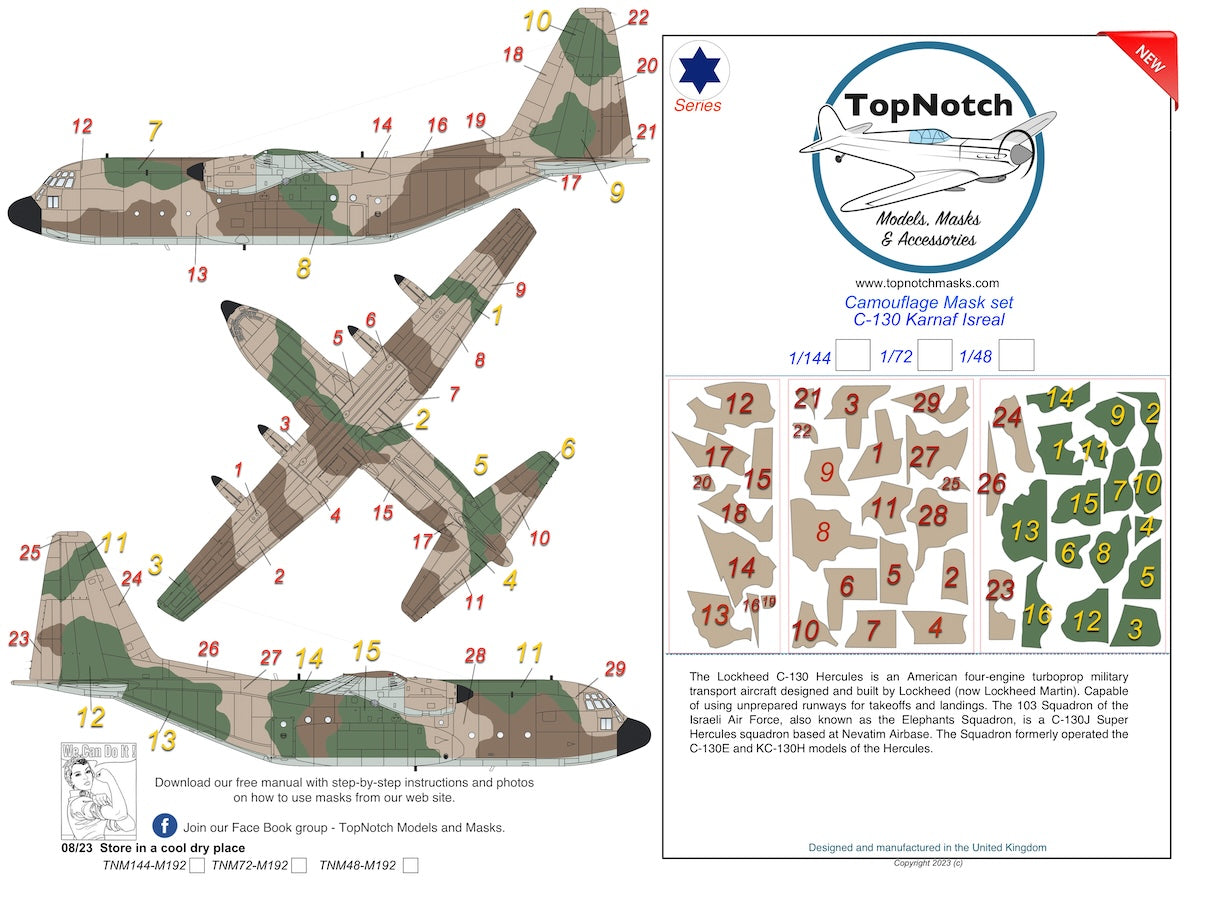 TopNotch TNM144-M192 1:144 C-130 Hercules IAF Karnaf Paint Masks