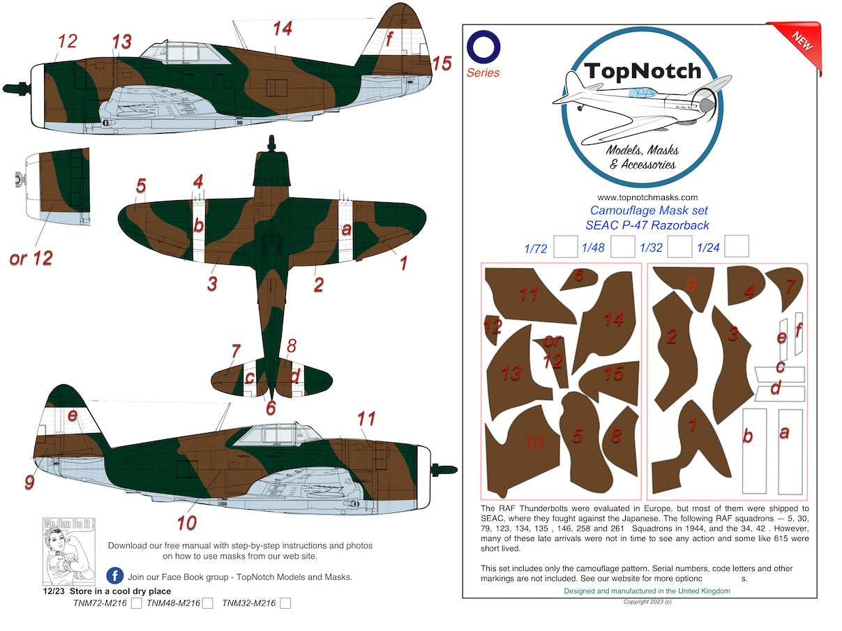 TopNotch TNM32-M216 P-47D Thunderbolt Razorback SEAC Masks 1:32