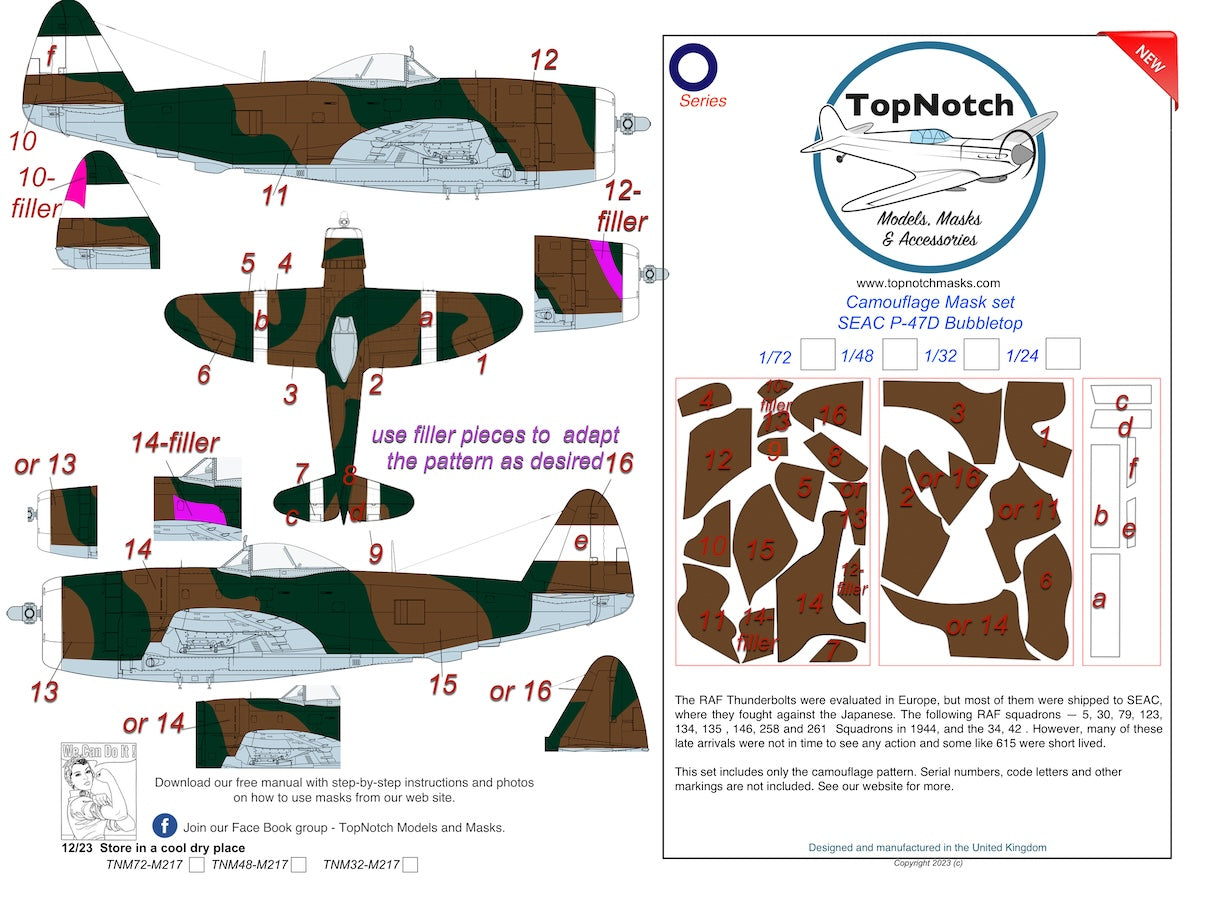 TopNotch TNM24-M217 P-47D Thunderbolt Bubbletop SEAC Paint Masks 1:24