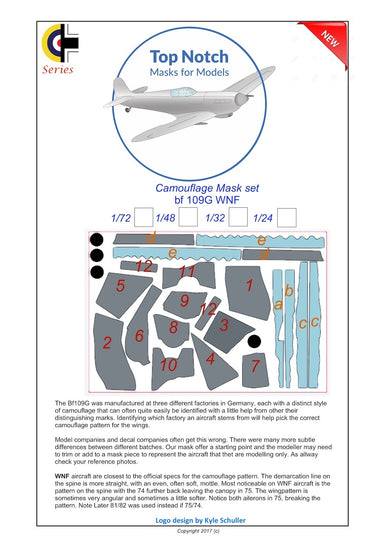 TopNotch TNM24-M024 1:24 Messerschmitt Bf-109G WNF camouflage masks
