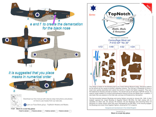 TopNotch TNM24-M089 1:24 P-51D Mustang IDF No 38 Camo Paint Masks