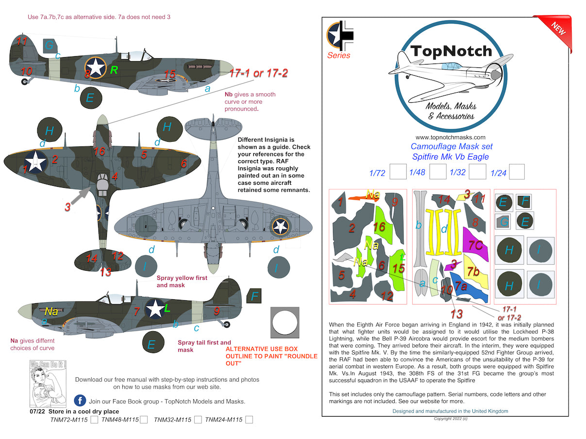 TopNotch TNM24-M115 Supermarine Spitfire Mk.Vb Eagle Paint Masks 1:24
