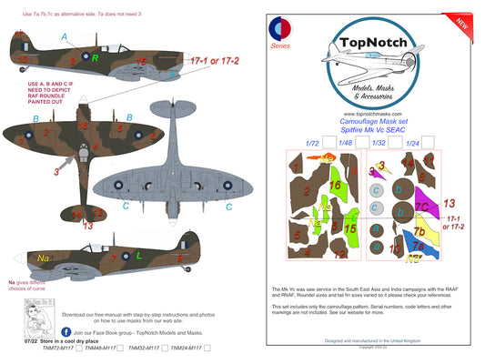 TopNotch TNM24-M117 Supermarine Spitfire Mk.Vc SEAC Paint Masks 1:24