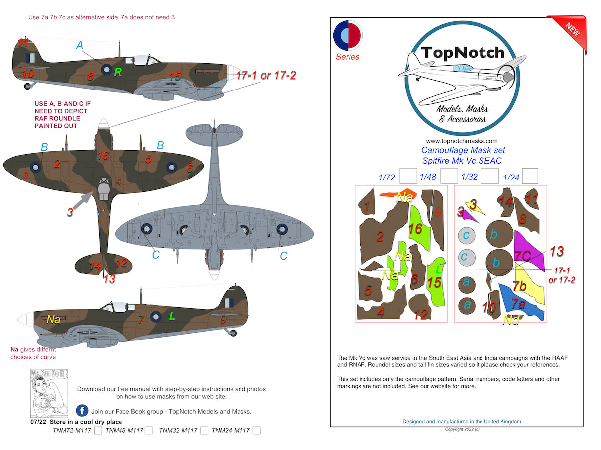 TopNotch TNM24-M117 Supermarine Spitfire Mk.Vc SEAC Paint Masks 1:24